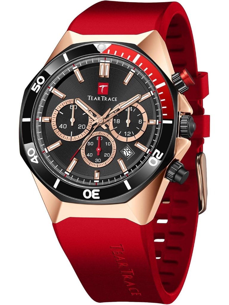 Men's Red Analog Quartz Silicone Strap Chronograph Waterproof Luxury Wrist Watch